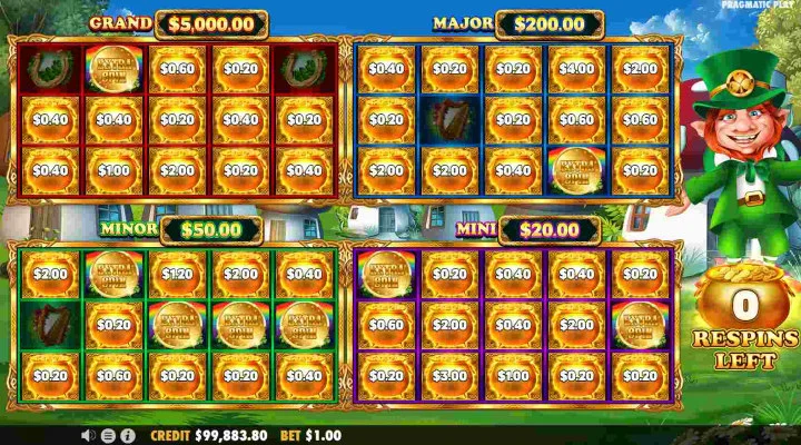 Pantalla de la función de respins con los cuatro botes de premios